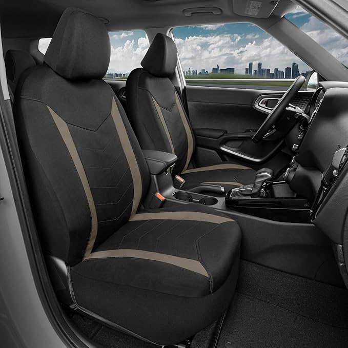 Motor Trend SpillGuard 2 Beige Seat Covers for Cars & Seat Covers for Trucks - Neoprene Lining Waterproof Car Seat Covers Fro