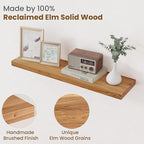 Floating Shelves for Wall Decor, 8" Deep Rustic Solid Elm Wood Floating Shelves Wall Mounted, Wall Shelves with Invisible Bra