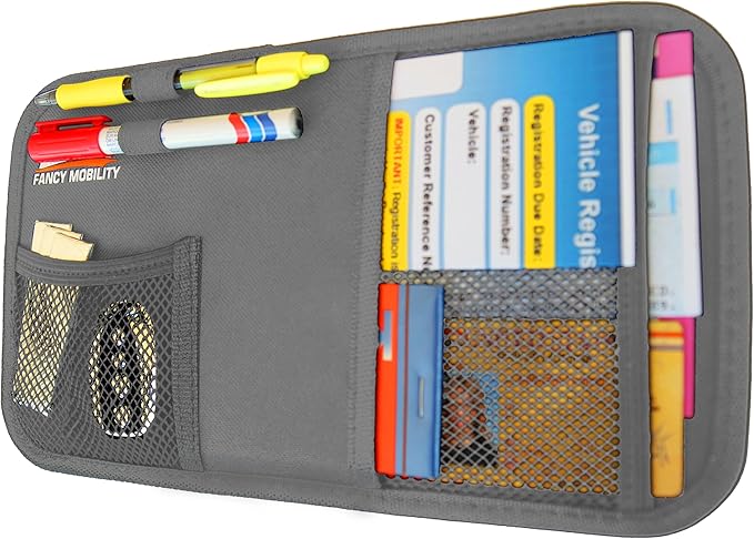 Car Sun Visor Organizer - Auto Document and Small Storage Holder - Pouch for Registration and Insurance - Perfect Minimalist Design (Pack of 1 (Gray))