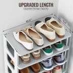 TRZZ 7-Tier Small Shoe Rack, Vertical Narrow Stackable Organizer with Removable Partition, Efficient Shoe Storage for Closet,