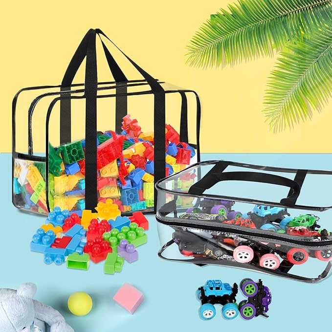 6 Packs XXL Toy Storage Bags 16.5×11.8×6.8In with Labels, Large Capacity Reusable Clear PVC Board Game Storage, Travel Waterp