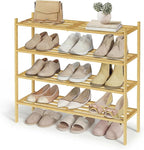 SONGMICS Bamboo Shoe Rack for Closet, Stackable Shoe Oragnizer with Modular Structure, Space-Saving Free Standing Shelf for E