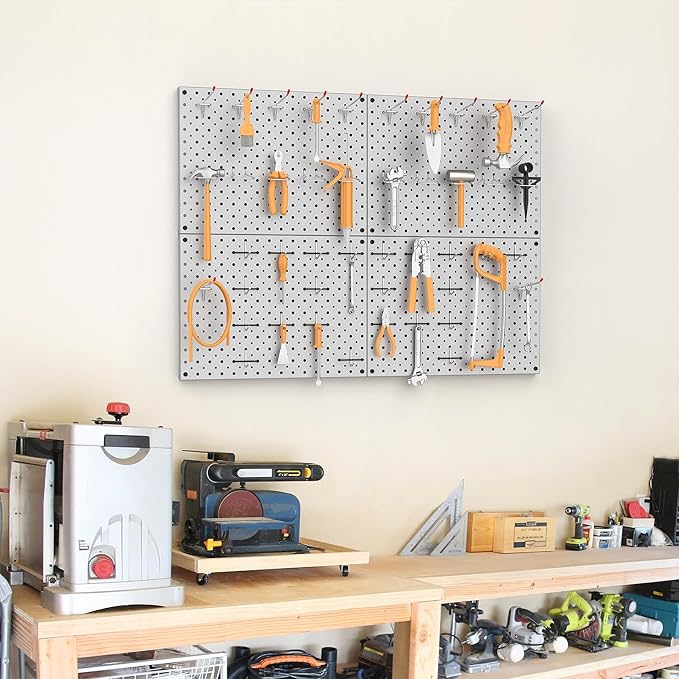 TORACK 4 PCS 12"x16" Metal Pegboard Panels for Garage, Workbench, Shop, Tool Organizer Peg Board with 1/8" & 1/4" Holes, Modu