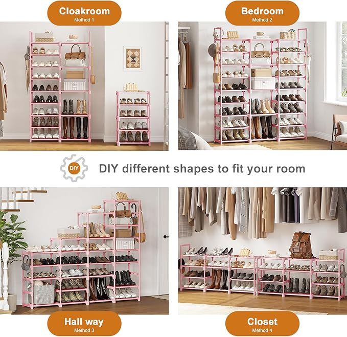WOWLIVE 9 Tiers Shoe Rack Shoe Storage Shoe Organizer 50-55 Pairs Shoe Tower Unit Shelf Durable Metal Pipes with Plastic Conn