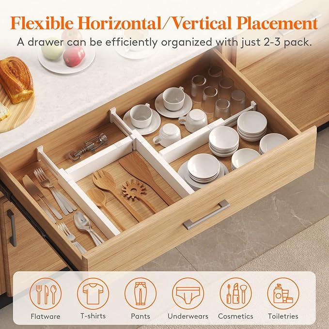 Lifewit 5 Pack Drawer Dividers 5" High, 13.5-22" Adjustable Clothes Organizers,Plastic Expandable Separators in Dresser/Bedro