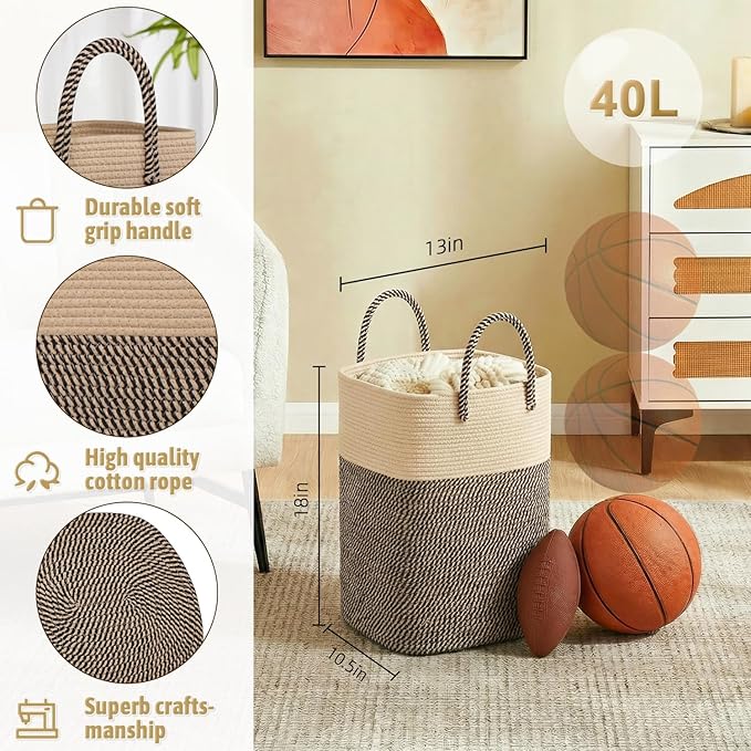 Laundry Basket,Woven Cotton Rope Laundry Hamper,Versatile Storage for Dirty Clothes,Baby Toys,and Blankets in Bathroom, Nurse