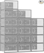 Foluck Shoe Storage Box, 15 Pack Clear Plastic Stackable Shoe Organizer for Closet, Interlocking Design Shoe Container Bins f