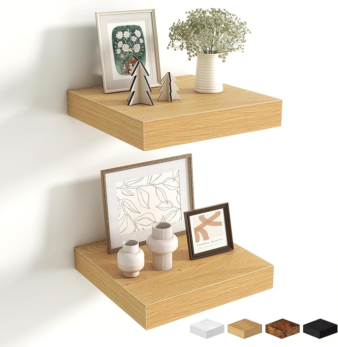 Fun Memories Floating Shelves for Wall - 10" x 10" Wood Shelf with Invisible Bracket - Deep Floating Shelves - 10 Inch Shelf 