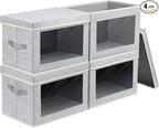Homsorout Storage Baskets with Lids, 4 Pack Large Box Organizer with Window, Fabric Storage Cubes Bins for Closet, Collapsibl