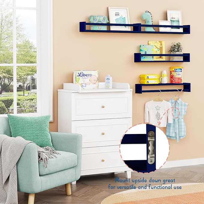 Forbena Wall Book Shelf Organizer for Kids Room Set of 4, Large Floating Book Shelves for Boy Nursery Wall Deocr, 24 Inches W