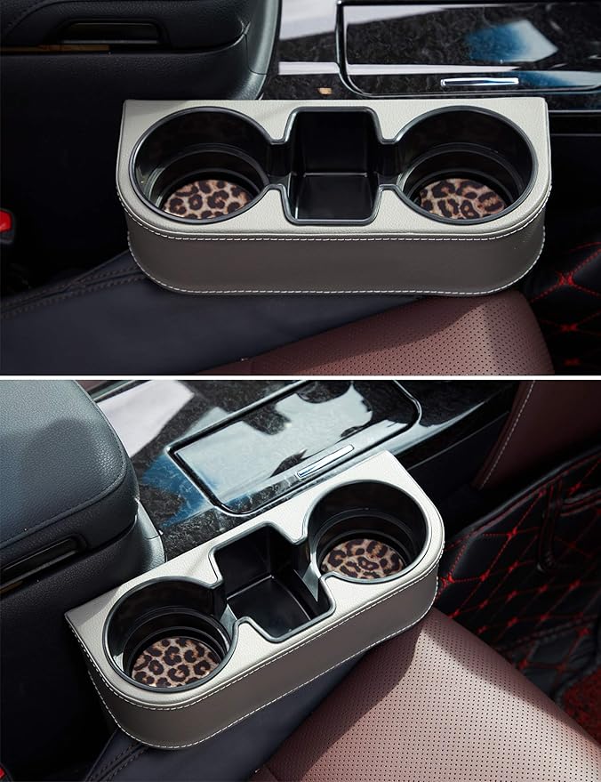 Car Seat Organizer Cup Drink Holders,Multifunctional Gap Filler Storage Box,Insert Organization Helps Reduce Distracted Driving&Holds phone Mount Mug Bottle Cellphones Coasters Wallet Cards (XBD-Gray)