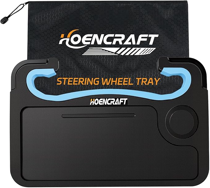 2 in 1 Car Steering Wheel Desk - Tray for Laptop Car Mount with Pen Holder, Car Food Tray with Anti-Slip Silicone Ring for Eating & Work - Portable Bag Included