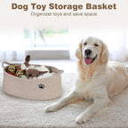 Optish Dog Toy Basket, Toy Box and Bin for Dog Cat Storage, 19.7" X 11" X 7.9" (30L) Large Woven Rope Basket for Blanket Stor