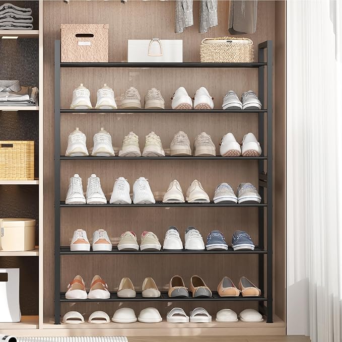 Stackable Shoe Rack, 6 Tier Metal Shoes Rack Storage Organizer,Large Capacity Shoe Shelf Max Holds 30 Pairs of Shoes,Sturdy a
