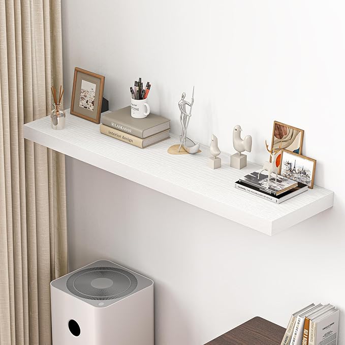 Dreamland 55" Floating Shelves for Wall, 12" Deep Thicker White Floating Shelves, Wall-Mounted Shelves for Bedroom, Living Ro