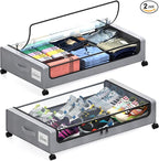 Under Bed Storage with Wheels, 2 Pack Under Bed Storage Containers with Dividers & Clear Lids, XXL 65L Under the bed storage 