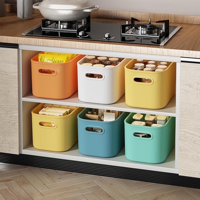 ORGIDOL 10 Pack Colorful Plastic Storage Bins, Storage Container for Organizing, Colored Storage Boxes with Handle for Shelve
