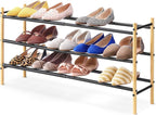 Whitmor 3-Tier Expandable Shoe Rack - Store up to 12 pairs of shoes - Bamboo & Matte Black