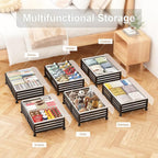 Under Bed Storage Containers With Wheels - 2 Pcs Bamboo Wood Rolling Underbed Shoe Storage Bins With Dust Bags for Clothes Bl