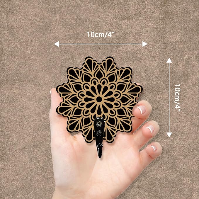 AHANDMAKER Wood Mandala Key Holder, 2 Sets, Wall Mount, Bohemian Style, 2 Hooks, Key Organizer Decorations, Home Decor, 3.9x3