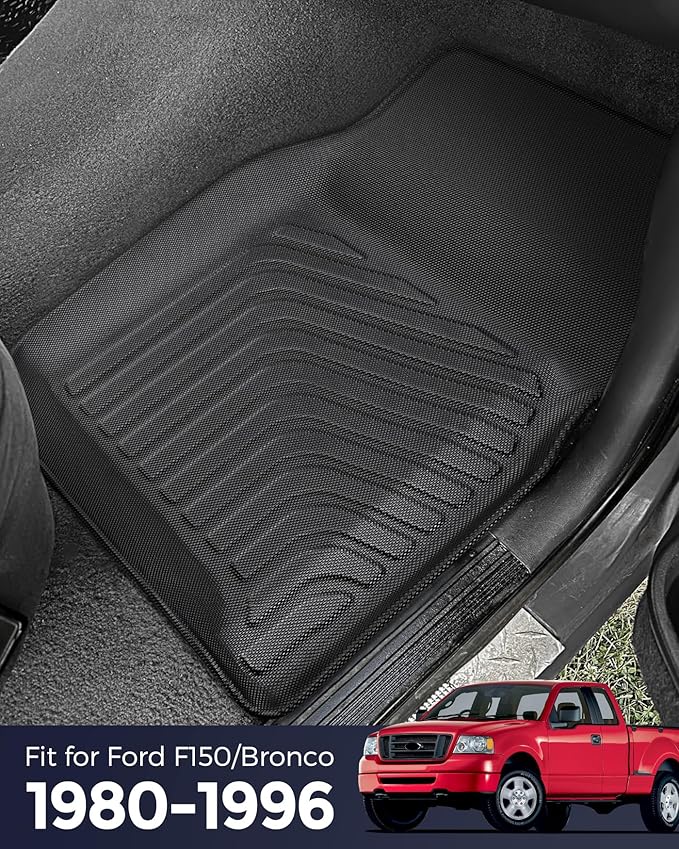 CreekT® for Ford F150 & Bronco Floor Mats 1980-1996, for F250/F350 1980-1997 All Weather Floor Mats, Custom Fit for Ford F-150 & Bronco, 2-Piece Front Set Rubber Heavy Duty Classic Truck Accessories