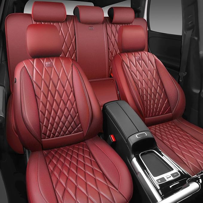 CAR PASS Piping Luxury Faux Leather Seat Covers Full Set, Premium Delux Anti-Slip Waterproof Automotive Seat Cover Universal 