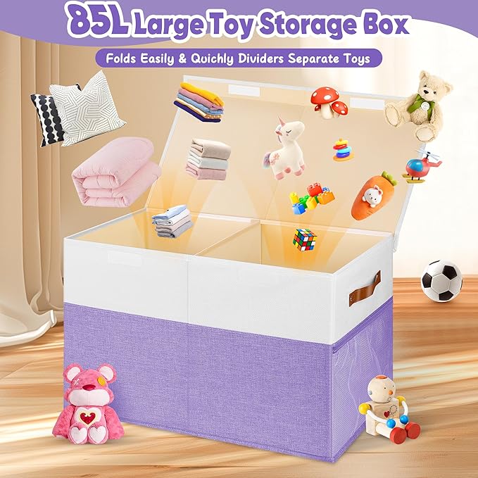 Mabahoo Large Toy Box, Collapsible Sturdy Storage Chest With Lids, Kids Toy Chest Storage Organizer Toddler Bin Boxes for Liv
