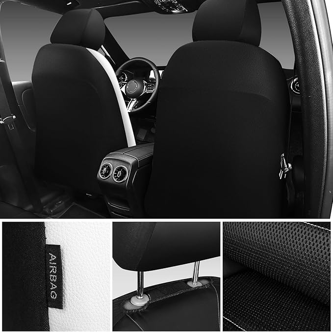 CAR PASS Universal Leather Car Seat Covers Full Set with Sporty Design, Breathable All Season Easy to Clean Anti-slip Wear-Re