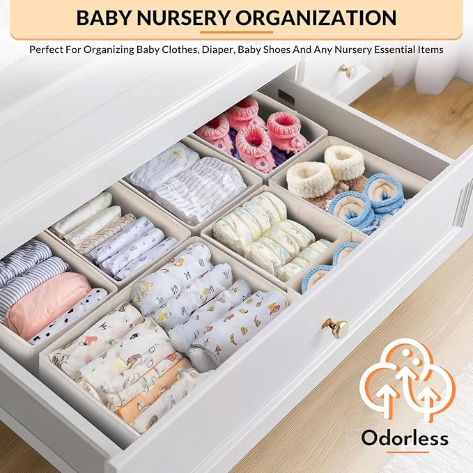 Premium Natural Linen Drawer Organizer Clothes, 21 Pack Dresser Organizer for Baby Clothes, Underwear, Socks, 3 Sizes Foldabl