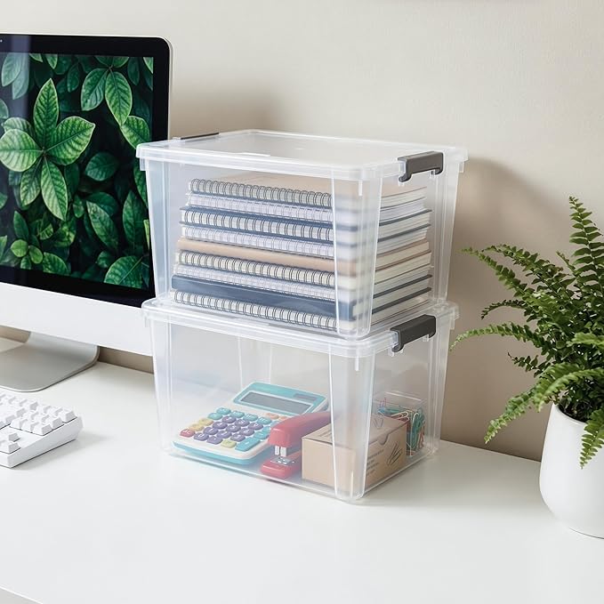 Citylife 7.8 QT 6 Pack Small Storage Bins Plastic Storage Container Stackable Box with Lids for Organizing, Clear White