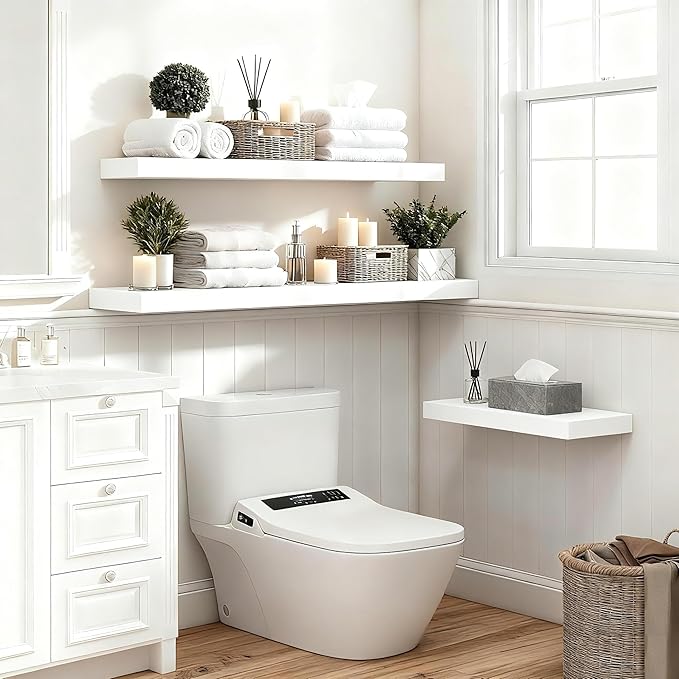 Set of 3 Farmhouse Solid Wood Floating Shelves 22.5 inch White Wall Mounted Storage Shelves for Bathroom Over Toilet, Bedroom
