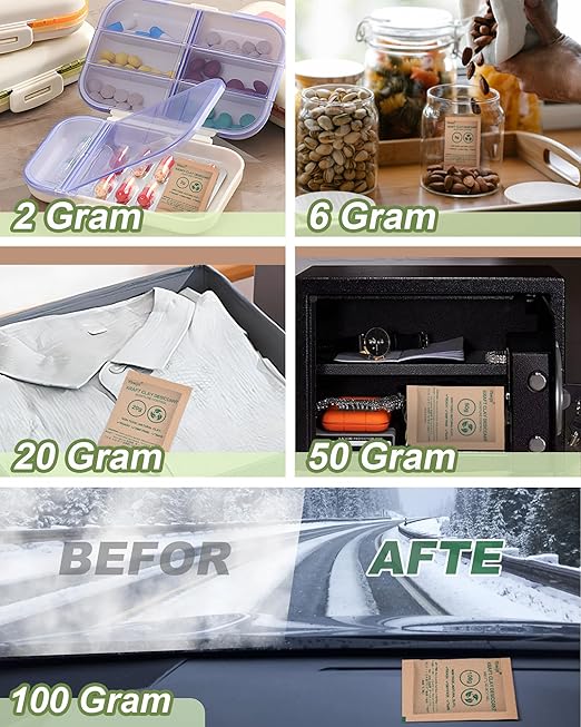 50 Gram (40 Pack) Kraft Clay Desiccants Packs, Premium Food Grade Desiccant - Rechargeable Moisture Absorbers for Food