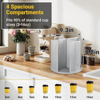 4-Compartment Rotating Paper Cup Holder & Coffee Cup Lid Storage Dispenser, Plastic Cup Dispenser Removable, Space-Saving Cou