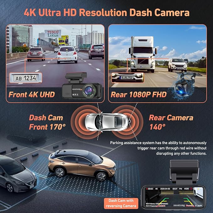 Car Camera - Dash Cam Front and Rear, 4K Dash Camera for Cars Built-in 5.8G WiFi GPS ADAS Dashcam,3.2" IPS Screen Dash Cam with Free 32GB Card,G-Sensor,Loop Recording,WDR,Night Vision Dashboard Camera