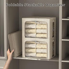 FHSQX 6 Pack Clothes Storage Bins with Metal Frame 100L Foldable Storage Bins for Clothes Linen Fabric Storage Box with Clear