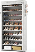 ROJASOP 10 Tier Shoe Rack with Covers Large Capacity Stackable Tall Shoe Shelf Storage for 50-55 Pairs Shoe and Boot, Sturdy 