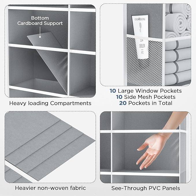 PureSpace 5-Tier Over The Door Organizer with 10 Side Mesh Pockets & Clear Windows, 80 lbs Weight Capacity Hanging Storage fo