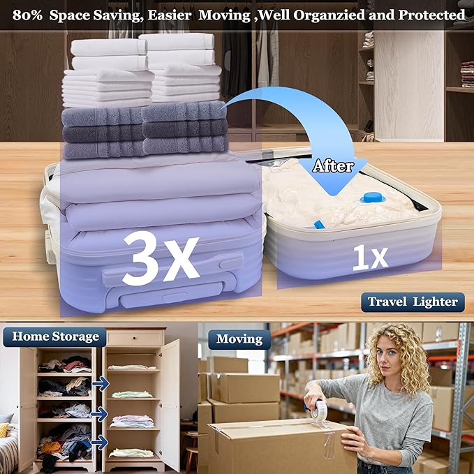 Vacuum Sealing Bags for Clothing Travel,Space Saver Vacuum Storage Bags with Wireless Air Pump (9 Combo Bags+Electric Pump)