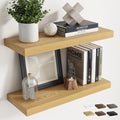 24 Inch Floating Shelves for Wall Set of 2, 8"D Wood Grain Bathroom Shelves with Invisible Brackets, Easy Install Engineered 