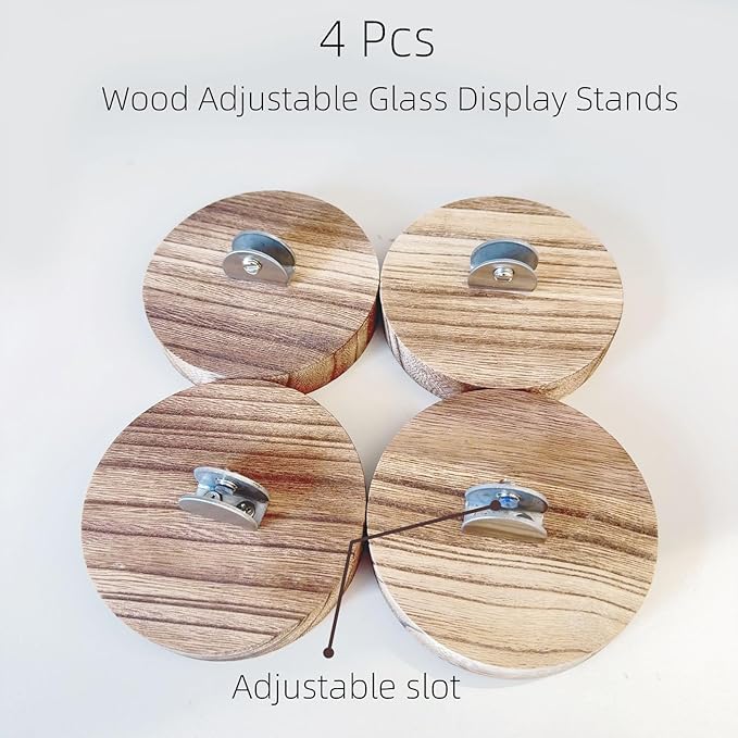 4 Pcs Premium Wood Adjustable Stained Glass Display Stands Tabletop Easels, Book Display Holder for Tile, Album, CD, Magazine, Postcard, Picture, Plate, Artworks, Phone, Tablet, Photos, Decor, Card (4, grey-round)