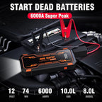 Car Jump Starter 6000A Car Battery Jump Starter Portable,12V Battery Jumper Starter Portable(10.0L Gas/8.0L Diesel),LCD