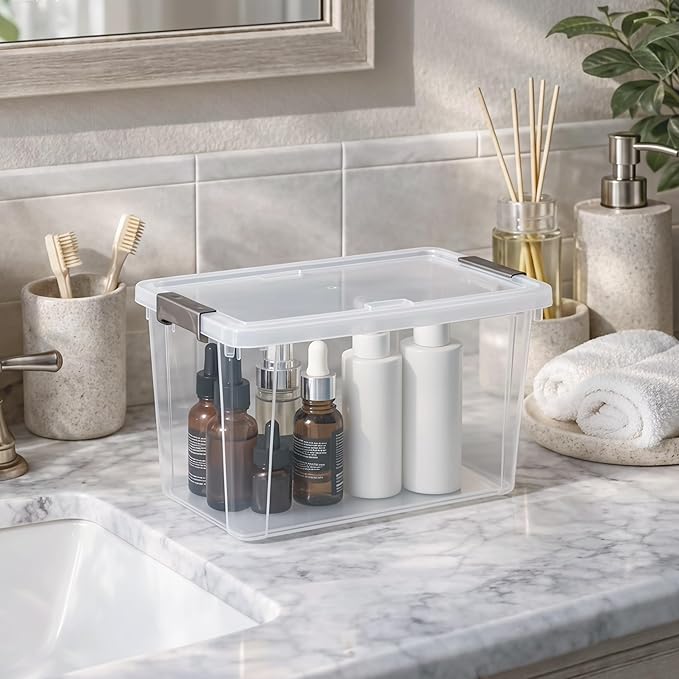 Citylife 7.8 QT 6 Pack Small Storage Bins Plastic Storage Container Stackable Box with Lids for Organizing, Clear White