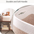 Storage Baskets for Shelves Set of 4 Woven Baskets for Closet Rectangle Toy Bin for Baby Nursery 12.7"Lx9"Wx7.9"H Brown & Whi