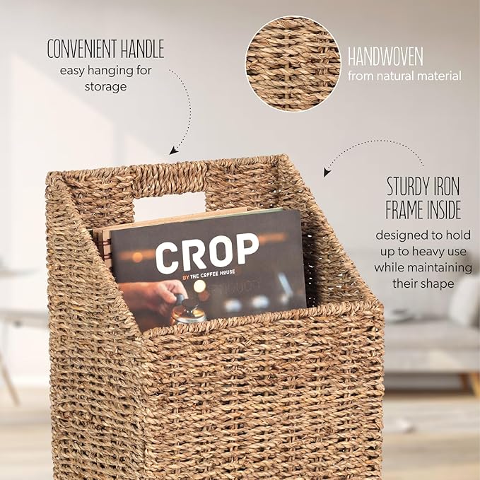 Wicker Hanging Storage Basket (10,5"Lx6,5"Wx13"H), Set of 2 Wall Baskets, Water Hyacinth Baskets, Wall Decor Hyacinth Basket 