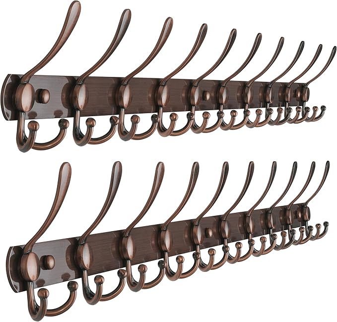 Dseap Coat Rack Wall Mount - 38” Long 10-Tri-Hooks Heavy Duty Coat Hanger Rail Wall Hooks for Hanging Coats Hats Clothing Clo