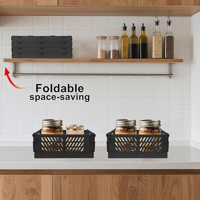 2 Pack Mini Foldable Small Plastic Baskets for Organizing and Storage，Collapsible Storage Crates,Mini Bins for Home Kitchen B