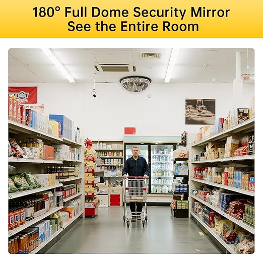 2 Pcs 12" Acrylic Half Dome Convex Traffic Safety Mirror – 180 Degree Driveway & Warehouse Blind Spot Security Mirror for Retail Stores, Parking Garages, Schools, and Hospitals (2, 12 Inch)