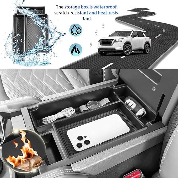 SHAOHAO 2Pcs for 2025 2026 Nissan Pathfinder Center Console Organizer& Lower Organizer for 2023 2024 2025 2026 Nissan Pathfinder Accessories (S/SV/SL/Rock Creek/Platinum) Double Space Storage Box Tray