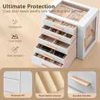 Homeanda Jewelry Box for Women with Glass Lid, 5 Drawers Jewelry Organizer and Storage for Necklaces, Rings, Earrings, Bracel