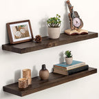 Dreamland Solid Wood Floating Shelves 30"x8" Set of 2 - Smooth Edge Elm Wall Mounted Shelf with Invisible Brackets, Minimalis